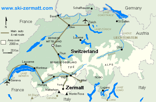 mapa zurique zermatt
