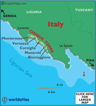 Mapa Cinque Terre Italia 
